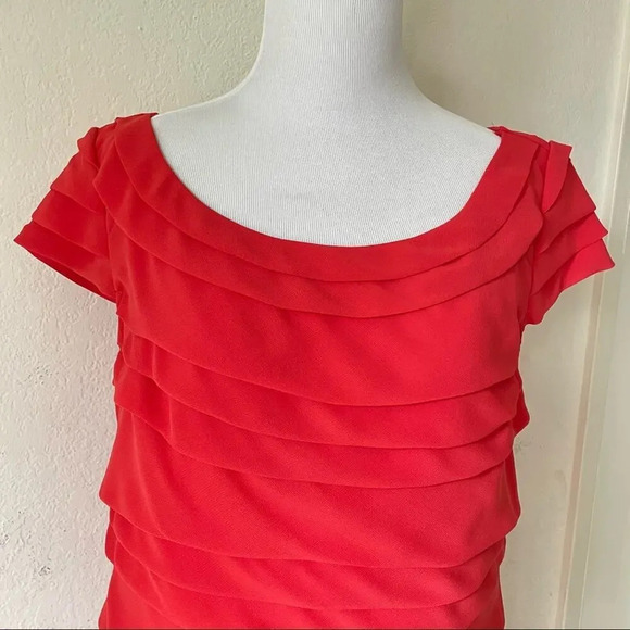 French Connection Tiered Layered Summer Coral Penny Dress Size 40 - Picture 10 of 12